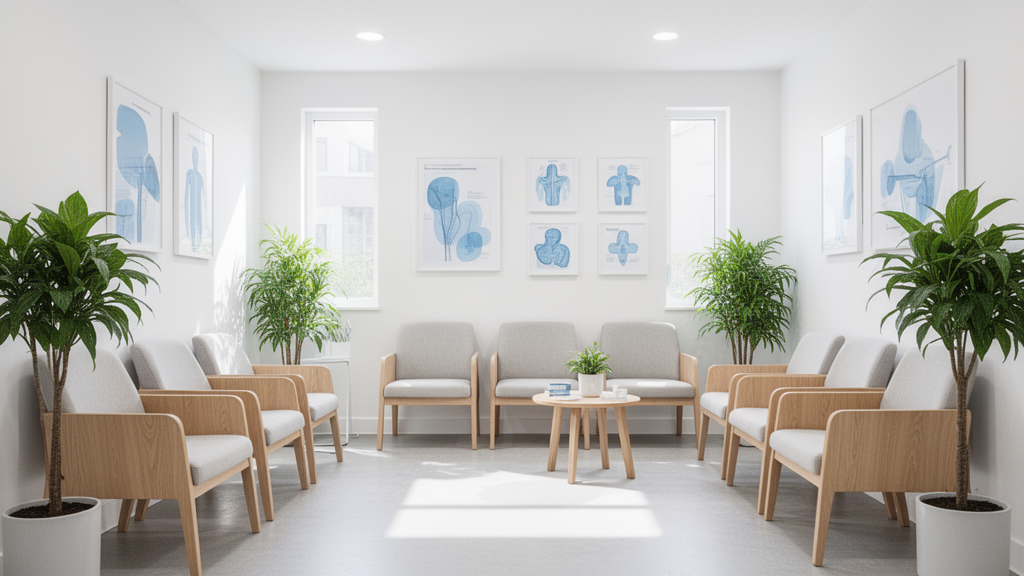 Bright, calm waiting room at Arzt am Park